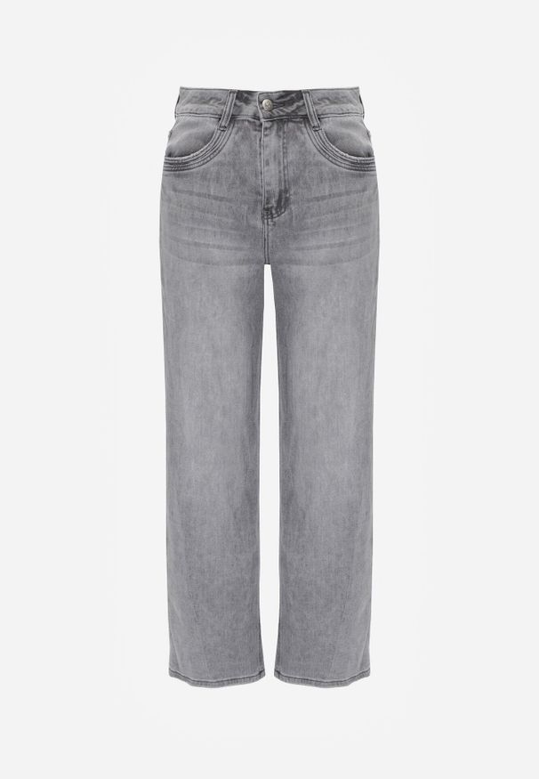 Born2be - Szare Szerokie Jeansy z Wysokim Stanem z Bawełną i Domieszką Wiskozy Jenninne. Okazja: na co dzień. Stan: podwyższony. Kolor: szary. Styl: casual, klasyczny