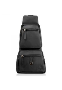 Plecak na jedno ramię czarny PAOLO PERUZZI skórzany T-38-BL. Kolor: czarny. Materiał: skóra. Wzór: aplikacja. Styl: casual #1