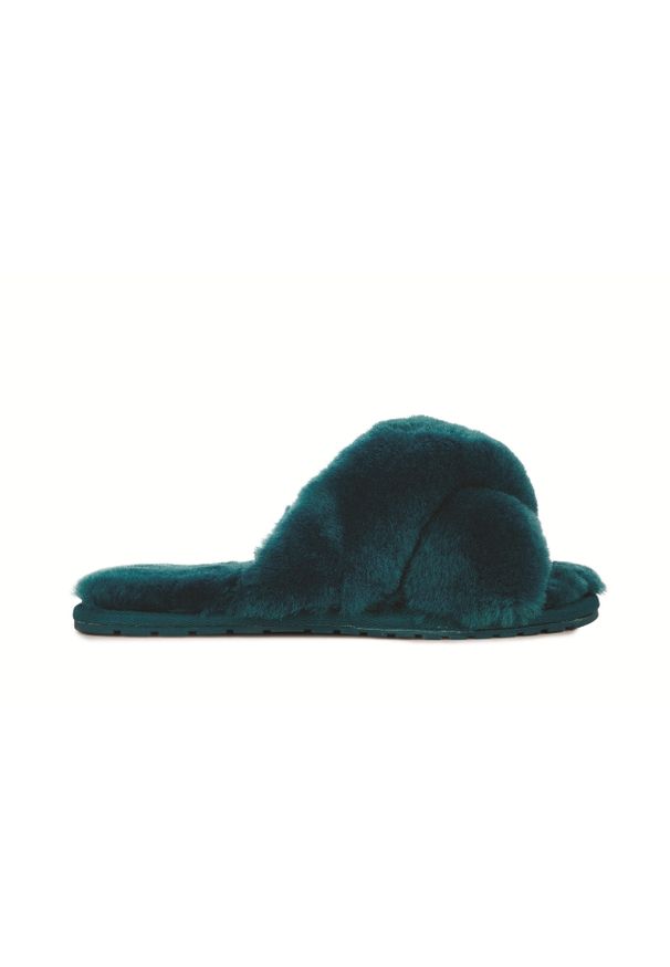 emu - Kapcie Emu Mayberry Teal, Futro naturalne. Kolor: niebieski. Materiał: skóra. Wzór: paski. Styl: elegancki