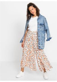 bonprix - Spodnie palazzo z lejącej wiskozy. Kolor: beżowy. Materiał: wiskoza. Wzór: kwiaty #3