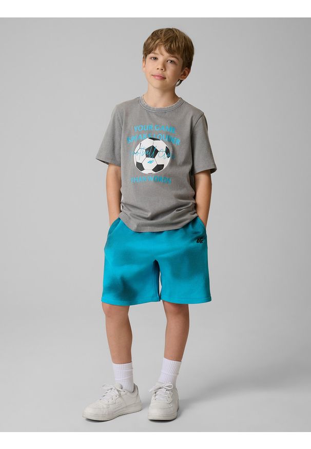 4f - 4F T-shirt regular z nadrukiem chłopięcy - szary 128 (7-8 lat). Okazja: na co dzień, na uczelnię. Kolor: szary. Materiał: dzianina, materiał. Wzór: nadruk. Sezon: lato. Styl: casual, klasyczny, sportowy