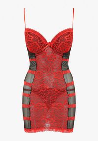 Renee - Czerwona Elegancka Koszula Nocna ze Stringami i Subtelną Koronką Mareole. Kolor: czerwony. Materiał: koronka. Wzór: koronka #3
