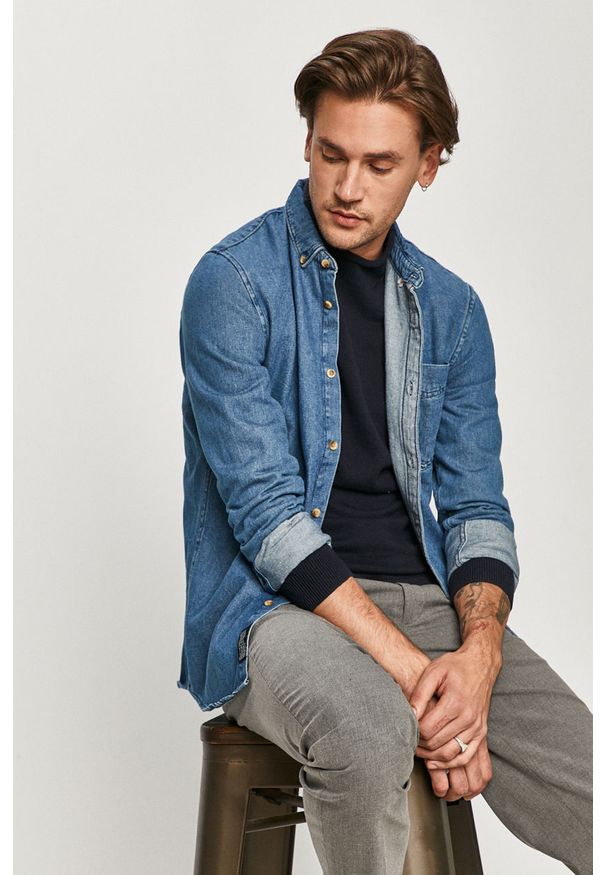 Tom Tailor Denim - Koszula jeansowa. Okazja: na co dzień. Typ kołnierza: button down. Kolor: niebieski. Materiał: jeans, denim. Długość: długie. Wzór: gładki. Styl: casual