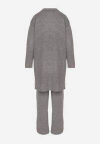 Born2be - Szary Dzianinowy Komplet z Wełną Kamizelka Długi Kardigan i Spodnie Otizela. Kolekcja: plus size. Kolor: szary. Materiał: wełna, dzianina #6
