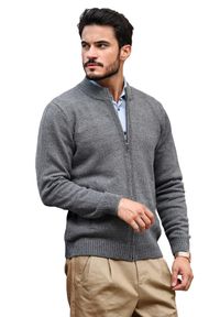M. Lasota - polski producent - Szary rozpinany sweter męski kardigan SL11. Kolor: szary. Materiał: akryl, bawełna. Wzór: gładki #1