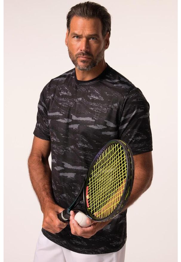 JAY-PI - Męska Koszulka funkcyjna tennis rękaw 1/2 graficzny nadruk szybkoschnący. Kolekcja: plus size. Kolor: czarny. Materiał: elastan, poliester, materiał. Wzór: nadruk. Sport: tenis