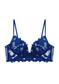 Intica - Koronkowa braletka z fiszbinami regulowane ramiączka elegancki styl Waltraude. Kolor: niebieski. Materiał: koronka. Rodzaj stanika: biustonosz z fiszbinami. Wzór: koronka