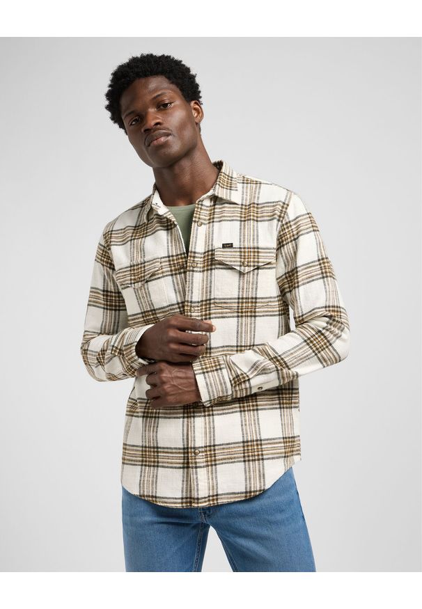 Lee - MESKA KOSZULA LEE CLEAN WESTERN SHIRT ECRU OCHRE PLAI 112371319
