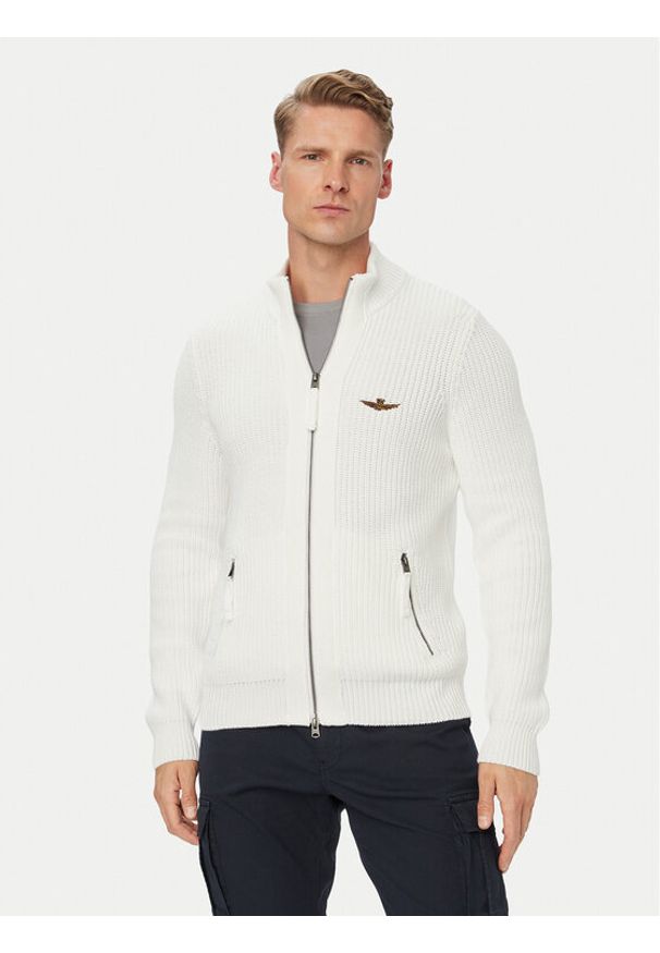 Aeronautica Militare Kardigan 262MA1664UL00409 Kremowy Regular Fit. Kolor: kremowy. Materiał: bawełna