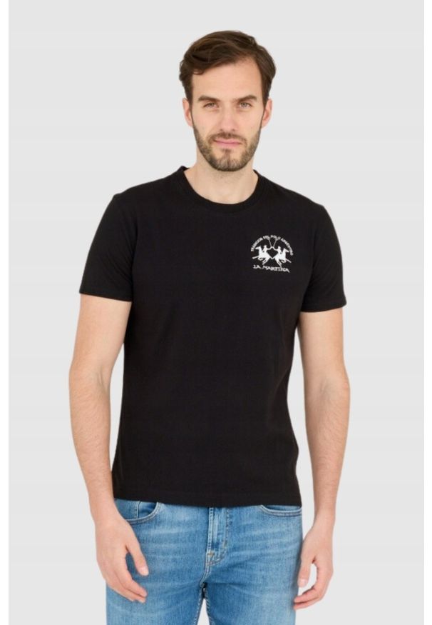 La Martina - LA MARTINA Czarny męski t-shirt Regular Fit, Rozmiar M. Kolor: czarny