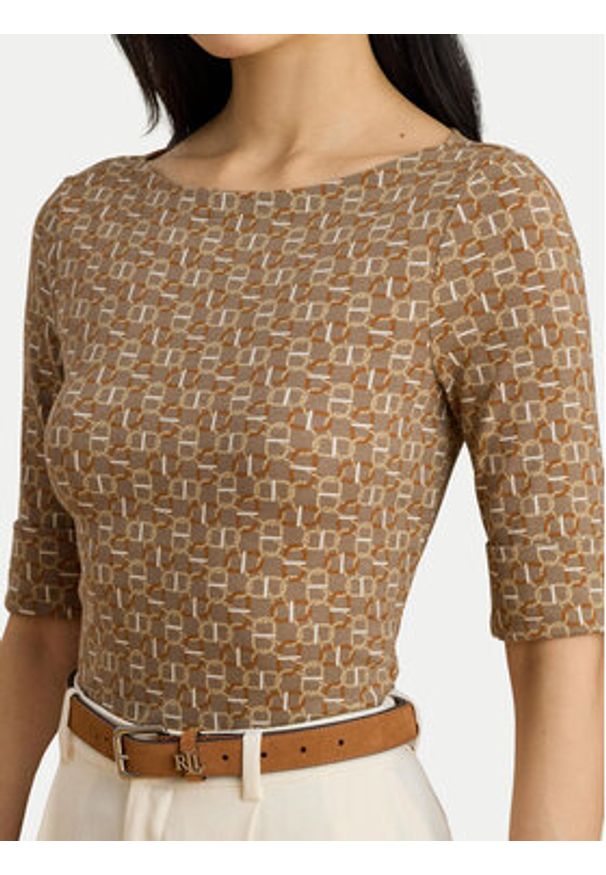 Lauren Ralph Lauren - LAUREN RALPH LAUREN Bluzka 200980042001 Beżowy Slim Fit. Kolor: beżowy. Materiał: bawełna