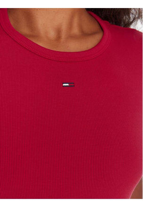 Tommy Jeans T-Shirt Essential DW0DW17383 Różowy Slim Fit. Kolor: różowy. Materiał: bawełna