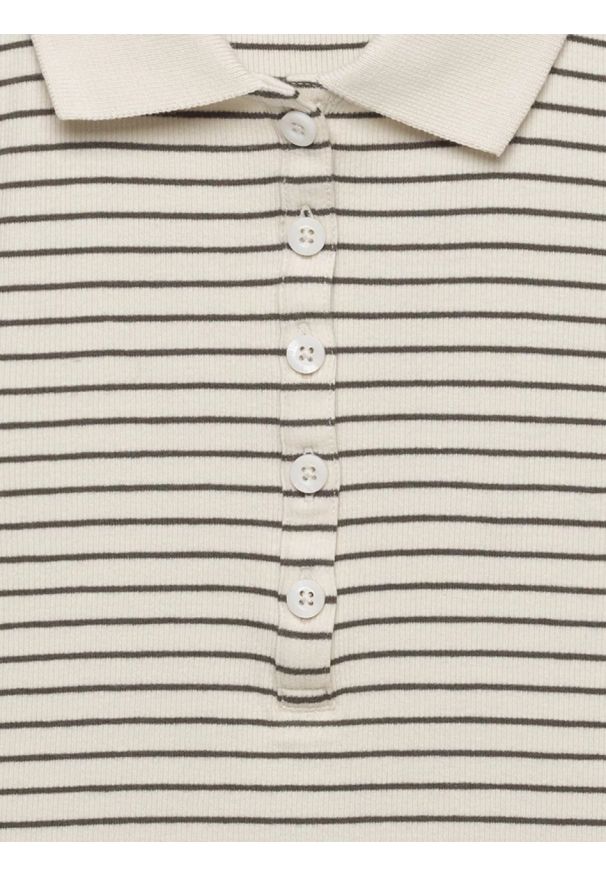 Big-Star - Koszulka damska polo w paski perłowa Rellma 103. Typ kołnierza: polo. Kolor: kremowy. Materiał: prążkowany, dzianina. Wzór: paski. Styl: elegancki, klasyczny