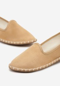Born2be - Ciemnobeżowe Espadryle Balerinki z Ozdobnymi Przeszyciami Firavione. Okazja: na co dzień, na imprezę. Kolor: beżowy. Materiał: len. Sezon: lato. Styl: klasyczny, casual #5