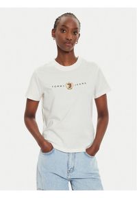 Tommy Jeans T-Shirt Crest Linear DW0DW18795 Écru Regular Fit. Materiał: bawełna