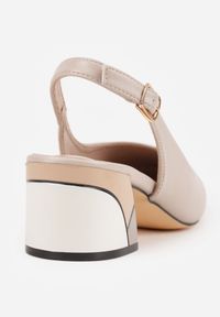 Born2be - Ciemnobeżowe Czółenka VICES na Ozdobnym Słupku z Odkrytą Piętą Sanegea. Okazja: na wesele, do pracy, na co dzień, na ślub cywilny. Zapięcie: pasek. Kolor: beżowy. Materiał: jeans. Obcas: na słupku. Styl: casual, klasyczny, elegancki #8