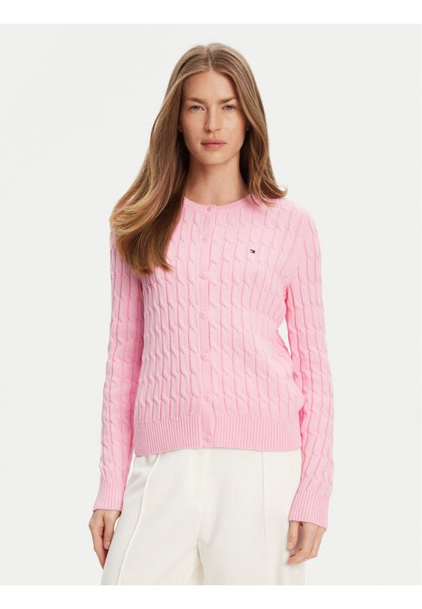 TOMMY HILFIGER - Tommy Hilfiger Kardigan WW0WW46514 Różowy Regular Fit. Kolor: różowy. Materiał: bawełna