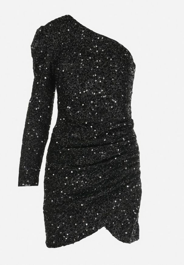 Born2be - Czarna Sukienka Asymetryczna Cekinowa Ary. Kolor: czarny. Typ sukienki: asymetryczne. Styl: elegancki