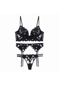 Intica - Komplet bielizny koronkowej z subtelnymi detalami Pitsa. Kolor: czarny. Materiał: koronka. Wzór: aplikacja