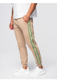 Ombre Clothing - Sportowe spodnie męskie jogger z lampasami – brązowe V1 - Rozmiar: L. Okazja: na co dzień. Kolor: brązowy. Materiał: bawełna, poliester. Styl: sportowy