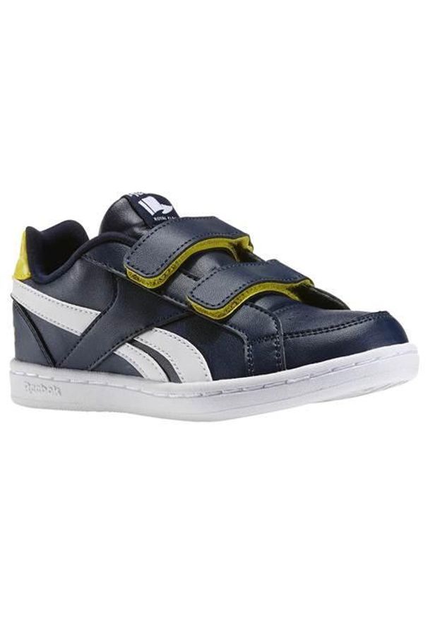 Buty do chodzenia dla dzieci Reebok Royal Prime Navyyellow Sparkw. Zapięcie: rzepy. Kolor: niebieski. Materiał: syntetyk, tkanina, materiał. Szerokość cholewki: normalna. Model: Reebok Royal. Sport: turystyka piesza