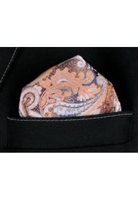 Elegancka Poszetka Męska - Alties - Łososiowe Paisley. Kolor: różowy. Materiał: poliester. Wzór: paisley #3