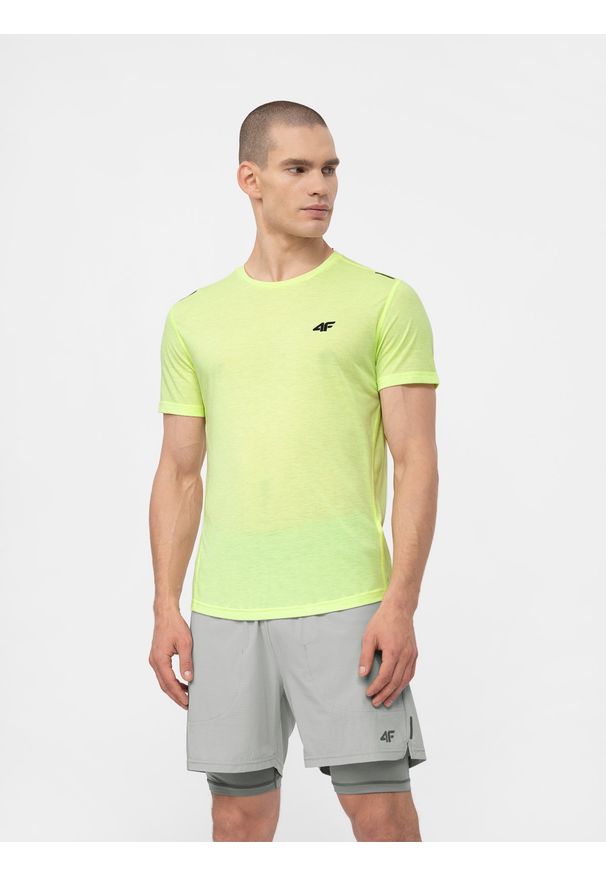 4f - Koszulka do biegania szybkoschnąca męska. Kolor: zielony. Materiał: materiał, dzianina, skóra. Sport: fitness, bieganie