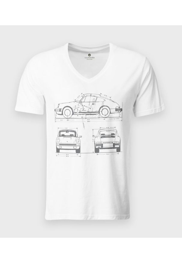 MegaKoszulki - Koszulka męska v-neck Porsche drawing. Materiał: skóra, bawełna, materiał. Styl: klasyczny
