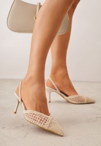 Renee - Beżowe Szpilki VICES Ozdobione Siateczką Coraerial. Nosek buta: otwarty. Kolor: beżowy. Materiał: skóra, materiał. Wzór: aplikacja. Sezon: lato. Obcas: na szpilce. Wysokość obcasa: średni #1