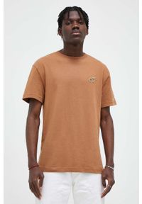 Tommy Jeans t-shirt bawełniany kolor brązowy z aplikacją. Kolor: brązowy. Materiał: bawełna. Długość rękawa: krótki rękaw. Długość: krótkie. Wzór: aplikacja. Styl: klasyczny