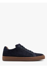 Ryłko - Granatowe trampki męskie. Kolor: niebieski. Materiał: welur, skóra. Styl: street, sportowy #1