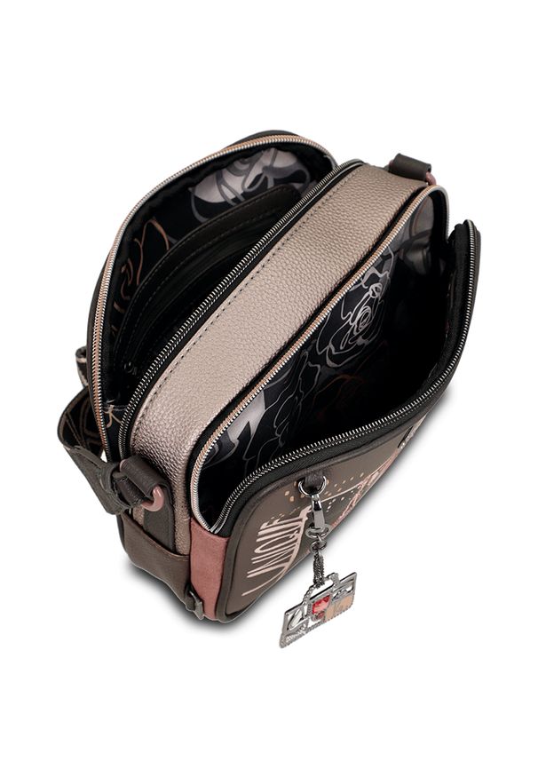 Torebka damska Anekke, mała na ramię z regulowanym paskiem i z 2 komorami, brązowa, 41803-183. Kolor: brązowy. Wzór: haft. Dodatki: z haftem. Styl: elegancki. Rodzaj torebki: na ramię