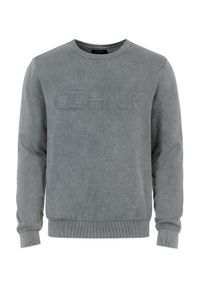 Ochnik - Szary sweter męski z logo. Okazja: na co dzień. Kolor: szary. Materiał: bawełna. Długość: długie. Wzór: napisy. Styl: casual #3