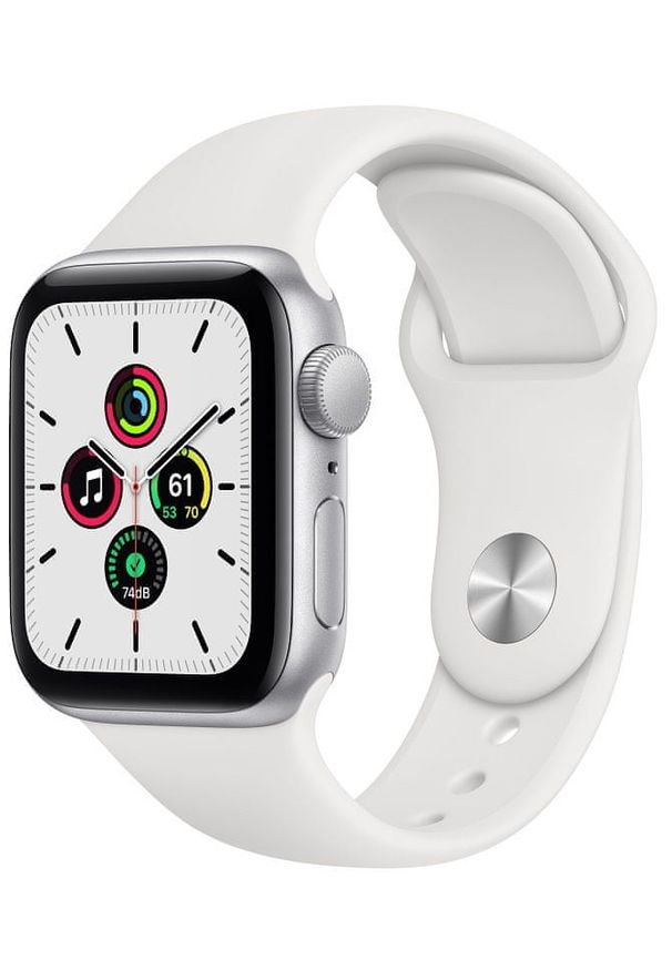 APPLE - Apple smartwatch Watch SE, 40mm Silver Aluminium Case with White Sport Band (MYDM2HC/A). Rodzaj zegarka: smartwatch. Kolor: srebrny. Styl: sportowy