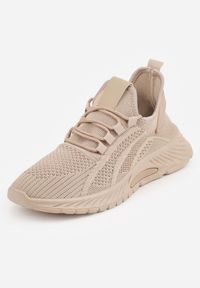 Renee - Ciemnobeżowe Buty Sportowe na Platformie ze Sznurowaniem Adelmarie. Okazja: na co dzień. Kolor: beżowy. Materiał: jeans, dresówka. Obcas: na platformie #2