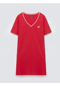 Big-Star - Sukienka damska dzianinowa z niewielkim haftem czerwona Zorkana 603. Kolor: czerwony. Materiał: dzianina. Wzór: haft. Typ sukienki: sportowe. Styl: sportowy #1
