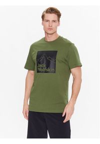 Jack Wolfskin T-Shirt Brand 1809021 Zielony Regular Fit. Kolor: zielony. Materiał: bawełna #1