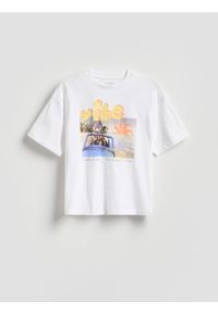 Reserved - T-shirt z nadrukiem - biały. Kolor: biały. Materiał: dzianina, bawełna. Wzór: nadruk #1