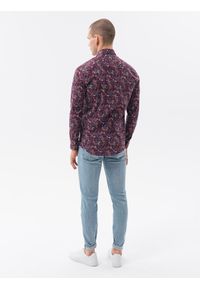 Ombre Clothing - Koszula męska z długim rękawem SLIM FIT - bordowy K610 - XXL. Okazja: do pracy, na spotkanie biznesowe, na co dzień. Kolor: czerwony. Materiał: bawełna, elastan. Długość rękawa: długi rękaw. Długość: długie. Wzór: kwiaty. Styl: klasyczny, casual, biznesowy #3