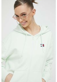 Tommy Jeans bluza bawełniana damska kolor zielony z kapturem gładka. Typ kołnierza: kaptur. Kolor: zielony. Materiał: bawełna. Wzór: gładki #2