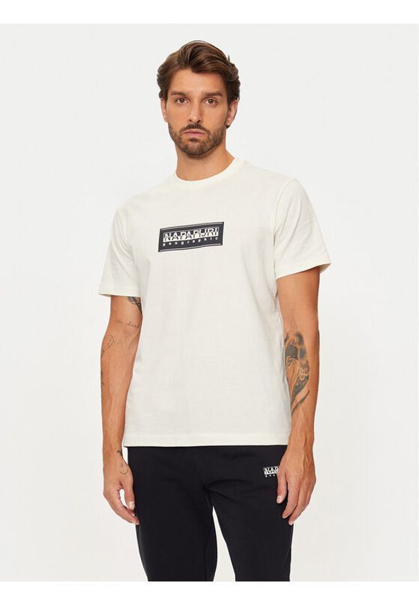 Napapijri T-Shirt S-box Logo NP0A4I3L Écru Regular Fit. Materiał: bawełna