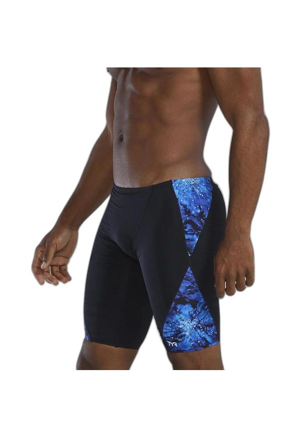 Spodenki treningowe do kolan TYR Radiant Flare 420. Kolor: niebieski, wielokolorowy, czarny. Długość: do kolan