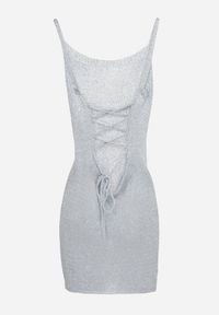 Born2be - Jasnoniebieska Dopasowana Sukienka z Metaliczną Nicią Liresine. Okazja: na co dzień. Kolor: niebieski. Długość rękawa: na ramiączkach. Wzór: aplikacja. Typ sukienki: proste. Styl: klasyczny, casual #3