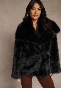 Renee - Czarna Dwurzędowa Kurtka Futerko Oversize Nenalla. Okazja: na co dzień. Kolor: czarny. Materiał: futro. Styl: casual #4