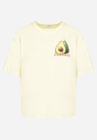Born2be - Żółty T-shirt z Bawełną i Motywem Awokado Addixa. Okazja: na co dzień. Kolor: żółty. Materiał: bawełna. Styl: klasyczny, casual #7