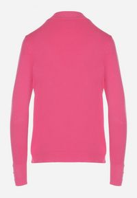 Born2be - Fuksjowy Dopasowany Golf z Aplikacjami przy Dekolcie i Rękawach Unella. Typ kołnierza: golf. Kolor: różowy. Materiał: jeans. Wzór: aplikacja. Styl: elegancki #5