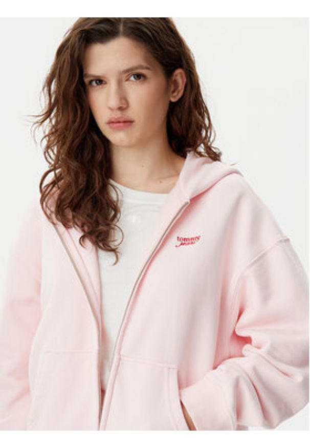 Tommy Jeans Bluza Script Logo DW0DW20303 Różowy Boxy Fit. Kolor: różowy. Materiał: bawełna