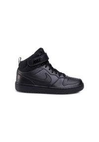 Buty do chodzenia dla dzieci Nike Court Borough Mid 2 GS. Wysokość cholewki: za kostkę. Zapięcie: sznurówki. Kolor: czarny. Materiał: syntetyk, tkanina, skóra, materiał. Szerokość cholewki: normalna. Model: Nike Court. Sport: turystyka piesza