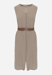 Born2be - Zielona Taliowana Sukienka z Bawełną i Wiskozą Ozdobiona Paskiem Luven. Okazja: na co dzień. Kolor: zielony. Materiał: wiskoza, bawełna. Wzór: aplikacja. Typ sukienki: proste. Styl: casual, elegancki #4