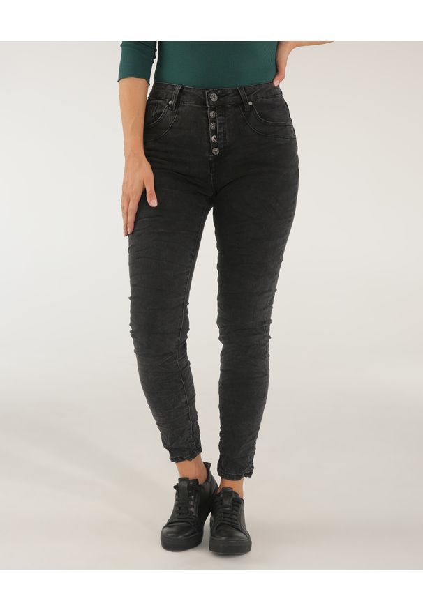 Unisono - CZARNE JEANSY 191-2119 NERO. Kolor: czarny. Materiał: jeans